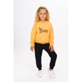 Toontoy Kız Çocuk 2'li Takım Baskılı Bisiklet Yaka Ribanalı Sweatshirt & Beli Paçası Lastikli Jogger Eşofman Altı - TK24212 - Turuncu - 5