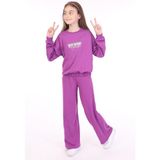 Toontoy Kız Çocuk 2'li Takım Baskılı Bisiklet Yaka Sweatshirt & Beli Lastikli Bol Paça Eşofman Altı - 2 Iplik - Mor - 8 - 9 Yaş