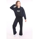 Toontoy Kız Çocuk 2'li Takım Baskılı Bisiklet Yaka Sweatshirt & Beli Lastikli Bol Paça Eşofman Altı - 2 Iplik - Siyah - 13-14