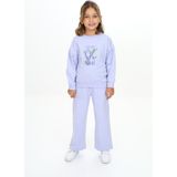 Toontoy Kız Çocuk 2'li Takım Baskılı Bisiklet Yaka Sweatshirt & Beli Lastikli Bol Paça Eşofman Altı - Garni Detaylı & 2 Iplik - Açık Lila - 3