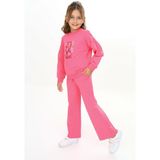 Toontoy Kız Çocuk 2'li Takım Baskılı Bisiklet Yaka Sweatshirt & Beli Lastikli Bol Paça Eşofman Altı - Garni Detaylı & 2 Iplik - Fuşya - 3