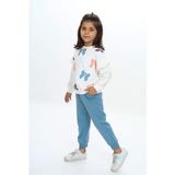 Toontoy Kız Çocuk 2'li Takım Baskılı Bisiklet Yaka Sweatshirt & Beli Lastikli Cepli Bol Paça Eşofman Altı - 2 Iplik - Mavi - 3