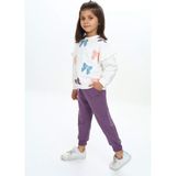 Toontoy Kız Çocuk 2'li Takım Baskılı Bisiklet Yaka Sweatshirt & Beli Lastikli Cepli Bol Paça Eşofman Altı - 2 Iplik - Mor - 3