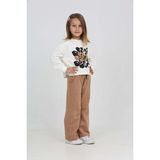 Toontoy Kız Çocuk 2'li Takım Baskılı Bisiklet Yaka Sweatshirt & Beli Lastikli Cepli Bol Paça Eşofman Altı - Renk Bloklu & 2 Iplik - Ekru - 5