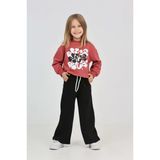 Toontoy Kız Çocuk 2'Li Takım Baskılı Bisiklet Yaka Sweatshirt & Beli Lastikli Cepli Bol Paça Eşofman Altı - Renk Bloklu & 2 İplik