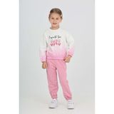 Toontoy Kız Çocuk 2'li Takım Baskılı Bisiklet Yaka Sweatshirt & Beli Paçası Lastikli Cepli Jogger Eşofman Altı - Renk Bloklu & 2 Iplik - Gül Kurusu - 3