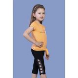 Toontoy Kız Çocuk 2'li Takım Baskılı Bisiklet Yaka T-Shirt & Basic Düz Crop Tayt - Bağcıklı - Turuncu - 8