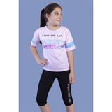 Toontoy Kız Çocuk 2'li Takım Baskılı Bisiklet Yaka T-Shirt & Basic Düz Crop Tayt & Garnili Detaylı - Açık Pembe - 4