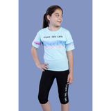Toontoy Kız Çocuk 2'li Takım Baskılı Bisiklet Yaka T-Shirt & Basic Düz Crop Tayt & Garnili Detaylı - Su Yeşili - 10 Yaş