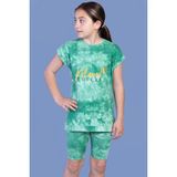 Toontoy Kız Çocuk 2'li Takım Baskılı Bisiklet Yaka T-Shirt & Basic Düz Crop Tayt - Yeşil - 12