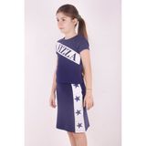 Toontoy Kız Çocuk 2'li Takım Baskılı Bisiklet Yaka T-Shirt & Basic Kalem Etek - Lacivert - 6