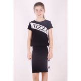 Toontoy Kız Çocuk 2'li Takım Baskılı Bisiklet Yaka T-Shirt & Basic Kalem Etek - Siyah - 8