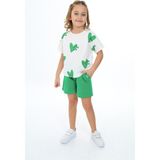 Toontoy Kız Çocuk 2'li Takım Baskılı Bisiklet Yaka T-Shirt & Beli Lastikli Cepli Şort - Çimen Yeşili - 4