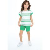 Toontoy Kız Çocuk 2'li Takım Baskılı Bisiklet Yaka T-Shirt & Beli Lastikli Cepli Şort - Çimen Yeşili - 6