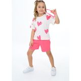 Toontoy Kız Çocuk 2'li Takım Baskılı Bisiklet Yaka T-Shirt & Beli Lastikli Cepli Şort - Fuşya - 3