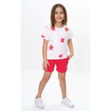 Toontoy Kız Çocuk 2'li Takım Baskılı Bisiklet Yaka T-Shirt & Beli Lastikli Cepli Şort - Fuşya - 5