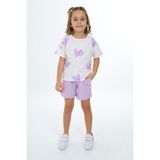 Toontoy Kız Çocuk 2'li Takım Baskılı Bisiklet Yaka T-Shirt & Beli Lastikli Cepli Şort - Lila - 6