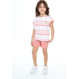 Toontoy Kız Çocuk 2'li Takım Baskılı Bisiklet Yaka T-Shirt & Beli Lastikli Cepli Şort - Mercan