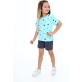 Toontoy Kız Çocuk 2'li Takım Baskılı Bisiklet Yaka T-Shirt & Beli Lastikli Cepli Şort - Mint Yeşili - 5