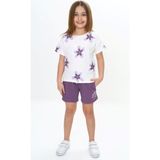 Toontoy Kız Çocuk 2'li Takım Baskılı Bisiklet Yaka T-Shirt & Beli Lastikli Cepli Şort - Mor - 5