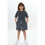 Toontoy Kız Çocuk 2'li Takım Baskılı Bisiklet Yaka T-Shirt & Beli Lastikli Cepli Şort - Nervür Detaylı & Yıkamalı - Füme - 5
