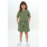 Toontoy Kız Çocuk 2'li Takım Baskılı Bisiklet Yaka T-Shirt & Beli Lastikli Cepli Şort - Nervür Detaylı & Yıkamalı - Yeşil - 6
