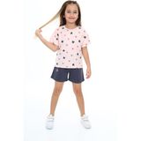 Toontoy Kız Çocuk 2'li Takım Baskılı Bisiklet Yaka T-Shirt & Beli Lastikli Cepli Şort - Pudra - 3