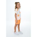 Toontoy Kız Çocuk 2'li Takım Baskılı Bisiklet Yaka T-Shirt & Beli Lastikli Cepli Şort - Turuncu - 4