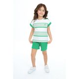 Toontoy Kız Çocuk 2'li Takım Baskılı Bisiklet Yaka T-Shirt & Beli Lastikli Cepli Şort