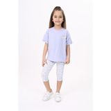Toontoy Kız Çocuk 2'li Takım Baskılı Bisiklet Yaka T-Shirt & Beli Lastikli Crop Tayt - Açık Lila