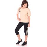 Toontoy Kız Çocuk 2'li Takım Baskılı Bisiklet Yaka T-Shirt & Beli Lastikli Crop Tayt - Bej - 6 – 7 Yaş