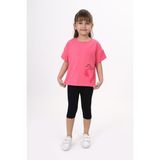 Toontoy Kız Çocuk 2'li Takım Baskılı Bisiklet Yaka T-Shirt & Beli Lastikli Crop Tayt - Fuşya - 4