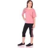 Toontoy Kız Çocuk 2'li Takım Baskılı Bisiklet Yaka T-Shirt & Beli Lastikli Crop Tayt - Gül Kurusu - 6 – 7 Yaş