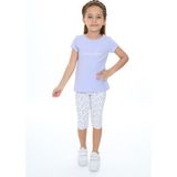 Toontoy Kız Çocuk 2'li Takım Baskılı Bisiklet Yaka T-Shirt & Beli Lastikli Crop Tayt - Mavi - 4