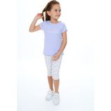 Toontoy Kız Çocuk 2'li Takım Baskılı Bisiklet Yaka T-Shirt & Beli Lastikli Crop Tayt - Mavi - 5