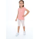 Toontoy Kız Çocuk 2'li Takım Baskılı Bisiklet Yaka T-Shirt & Beli Lastikli Crop Tayt - Mercan - 5