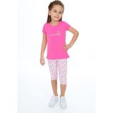 Toontoy Kız Çocuk 2'li Takım Baskılı Bisiklet Yaka T-Shirt & Beli Lastikli Crop Tayt - Orkide