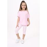 Toontoy Kız Çocuk 2'li Takım Baskılı Bisiklet Yaka T-Shirt & Beli Lastikli Crop Tayt - Pembe - 6