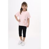 Toontoy Kız Çocuk 2'li Takım Baskılı Bisiklet Yaka T-Shirt & Beli Lastikli Crop Tayt - Pudra - 3
