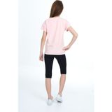 Toontoy Kız Çocuk 2'li Takım Baskılı Bisiklet Yaka T-Shirt & Beli Lastikli Crop Tayt - Pudra - 6 – 7 Yaş