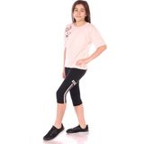 Toontoy Kız Çocuk 2'li Takım Baskılı Bisiklet Yaka T-Shirt & Beli Lastikli Crop Tayt - Pudra - 8 - 9 Yaş