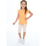 Toontoy Kız Çocuk 2'li Takım Baskılı Bisiklet Yaka T-Shirt & Beli Lastikli Crop Tayt - Turuncu - 4