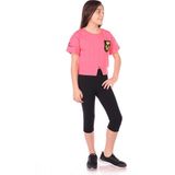 Toontoy Kız Çocuk 2'li Takım Baskılı Bisiklet Yaka T-Shirt & Beli Lastikli Crop Tayt - Yırtmaç Detaylı - Fuşya - 12 - 13 Yaş