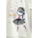 Toontoy Kız Çocuk 2'li Takım Baskılı Bisiklet Yaka T-Shirt & Beli Lastikli Kapri Şort - Ekru - 4