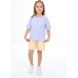 Toontoy Kız Çocuk 2'li Takım Baskılı Bisiklet Yaka T-Shirt & Beli Lastikli Şort - Açık Lila - 6