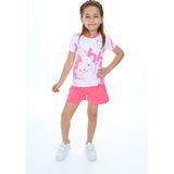 Toontoy Kız Çocuk 2'li Takım Baskılı Bisiklet Yaka T-Shirt & Beli Lastikli Şort - Fuşya