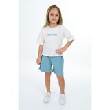 Toontoy Kız Çocuk 2'li Takım Baskılı Bisiklet Yaka T-Shirt & Beli Lastikli Şort - Koyu Mint - 4