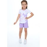 Toontoy Kız Çocuk 2'li Takım Baskılı Bisiklet Yaka T-Shirt & Beli Lastikli Şort - Lila - 3