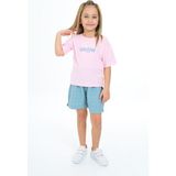 Toontoy Kız Çocuk 2'li Takım Baskılı Bisiklet Yaka T-Shirt & Beli Lastikli Şort - Pembe - 3