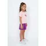Toontoy Kız Çocuk 2'li Takım Baskılı Bisiklet Yaka T-Shirt & Beli Lastikli Şort - Pudra - 5